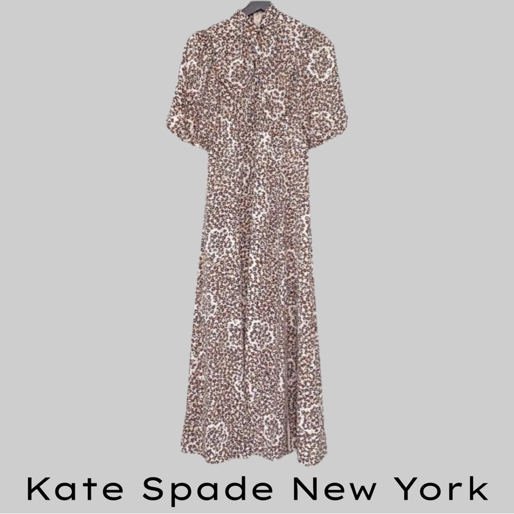 KATE SPADE FLAIR FLORA DEVORE MIDI DRESS - LEOPARD PRINT - SIZE 4